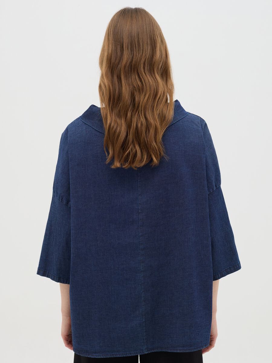 Blue Long Sleeve Stretch Cotton Top_3