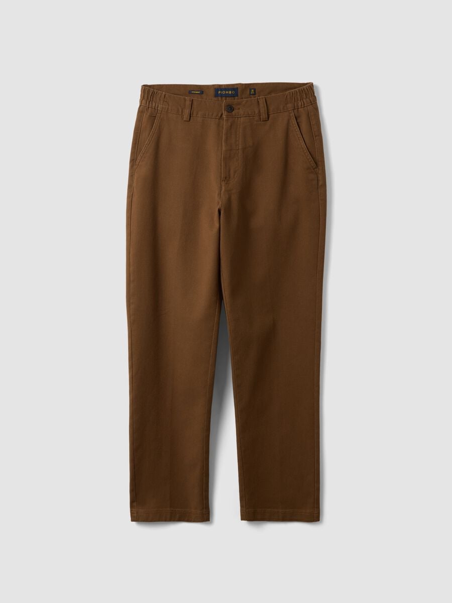 Brown stretch cotton straight-fit chino trousers_0