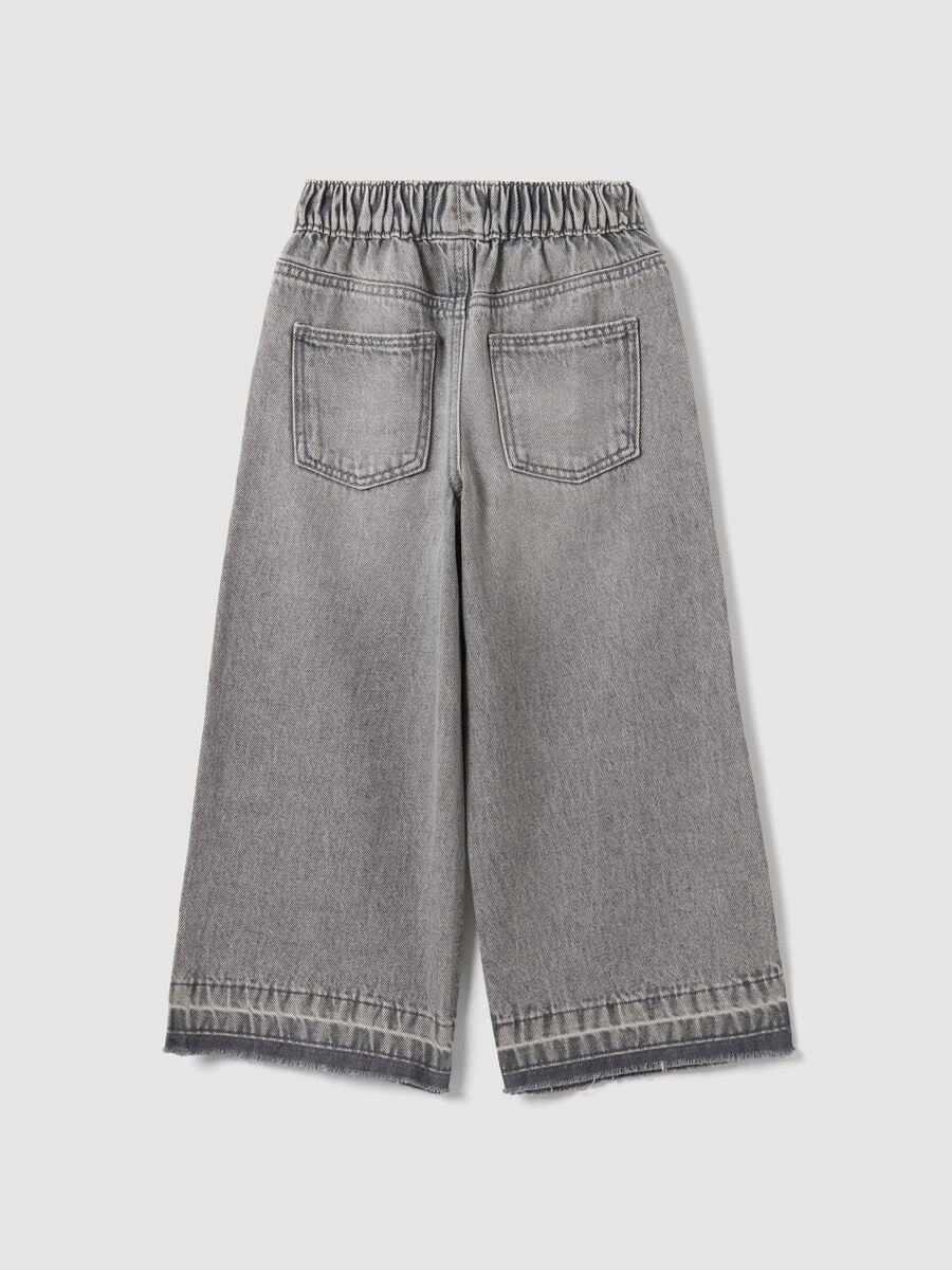 Girls' Grey Wide-Leg Pure Cotton Jeans with Elasticated Waist_1