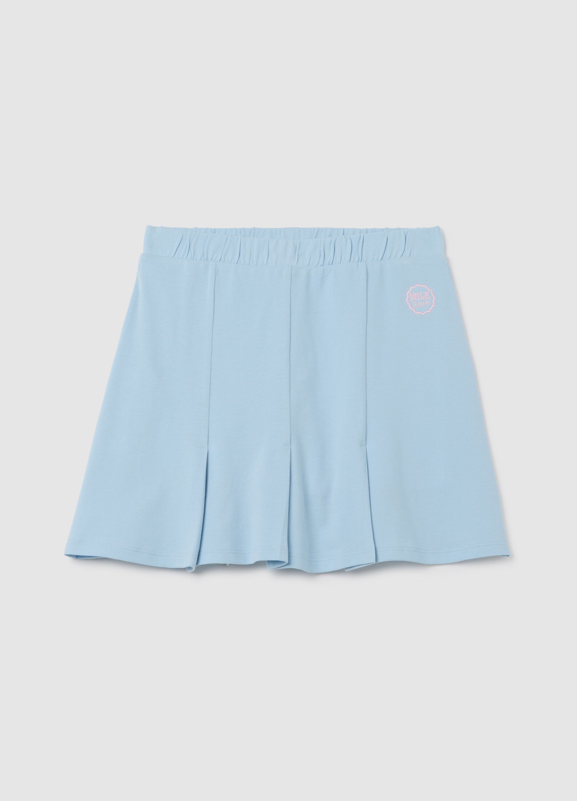 Gonna corta da donna in puro cotone azzurra regular fit con pieghe