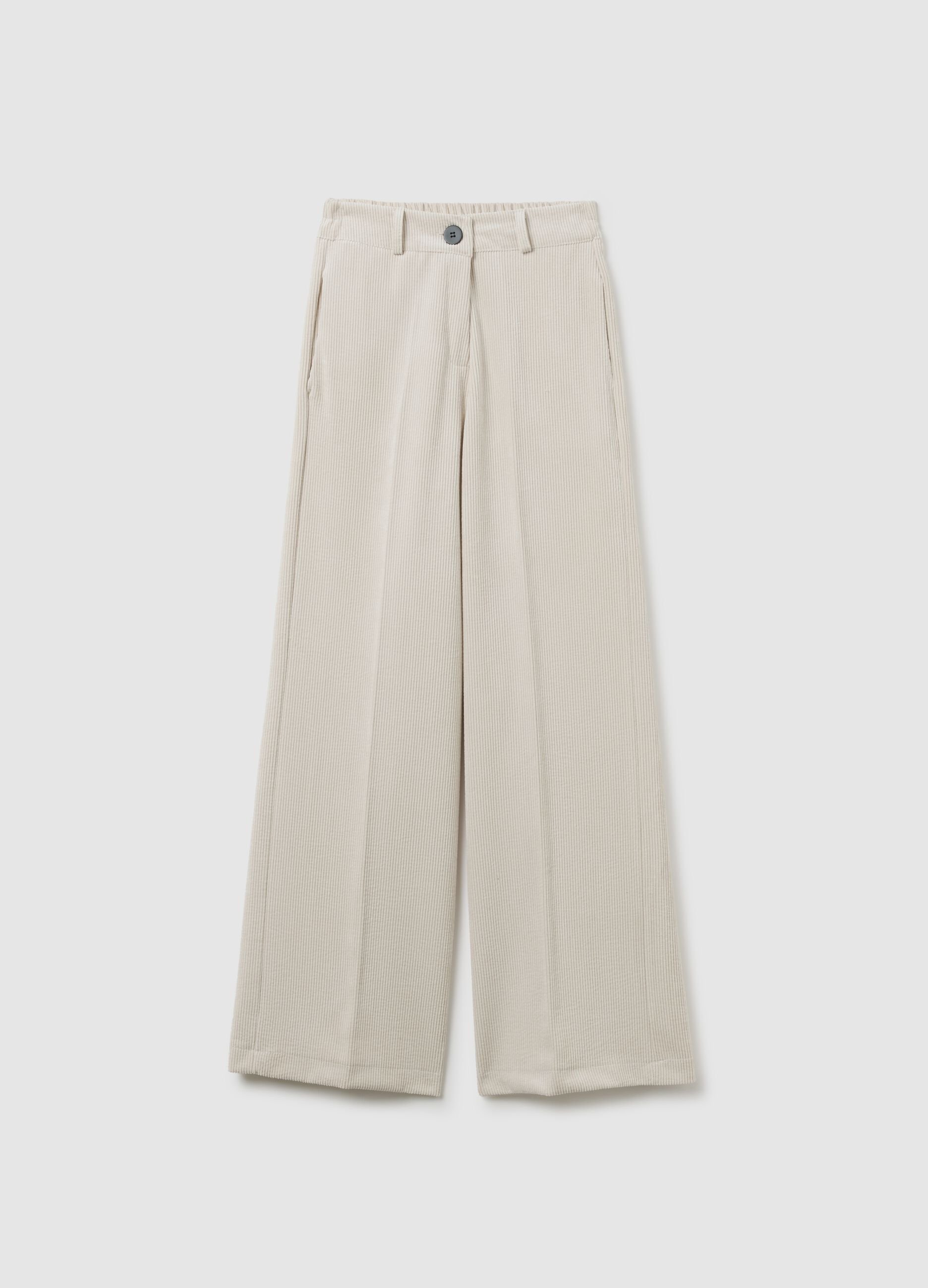 Pantaloni beige regular fit a coste