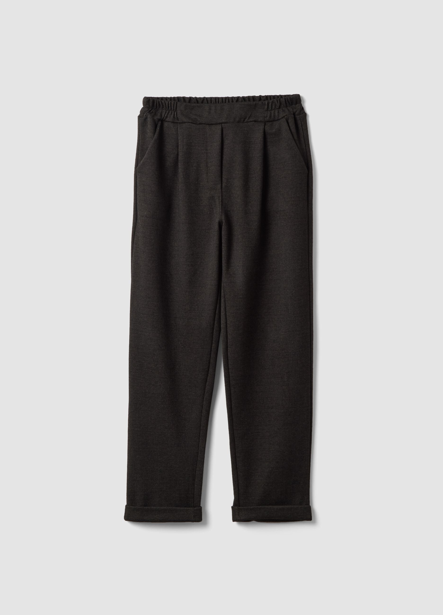 Brown regular-fit formal trousers in stretch viscose