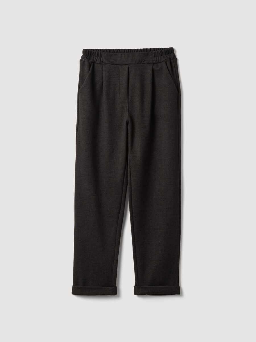 Brown regular-fit formal trousers in stretch viscose_0