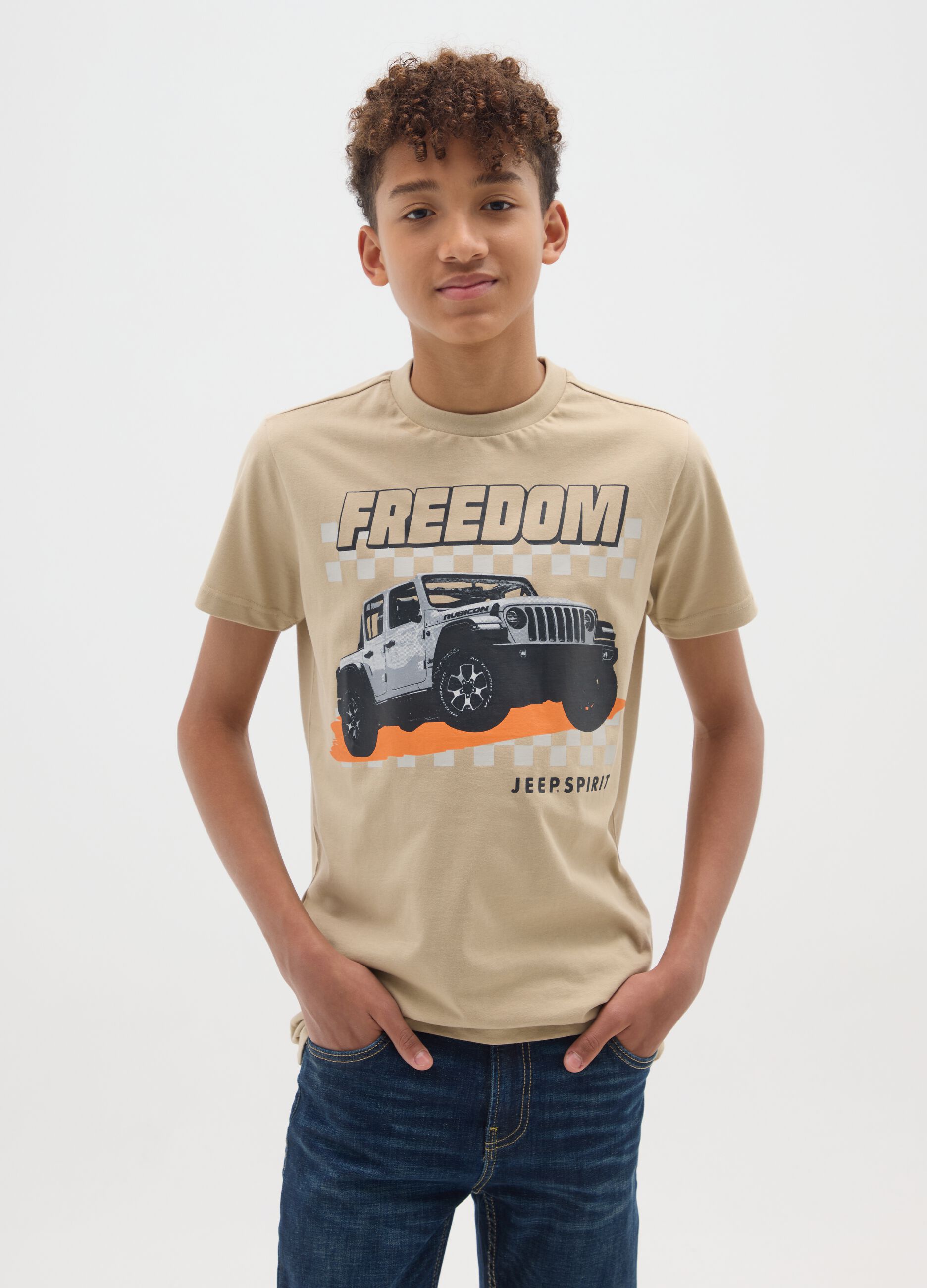 Children's beige pure cotton regular fit T-shirt