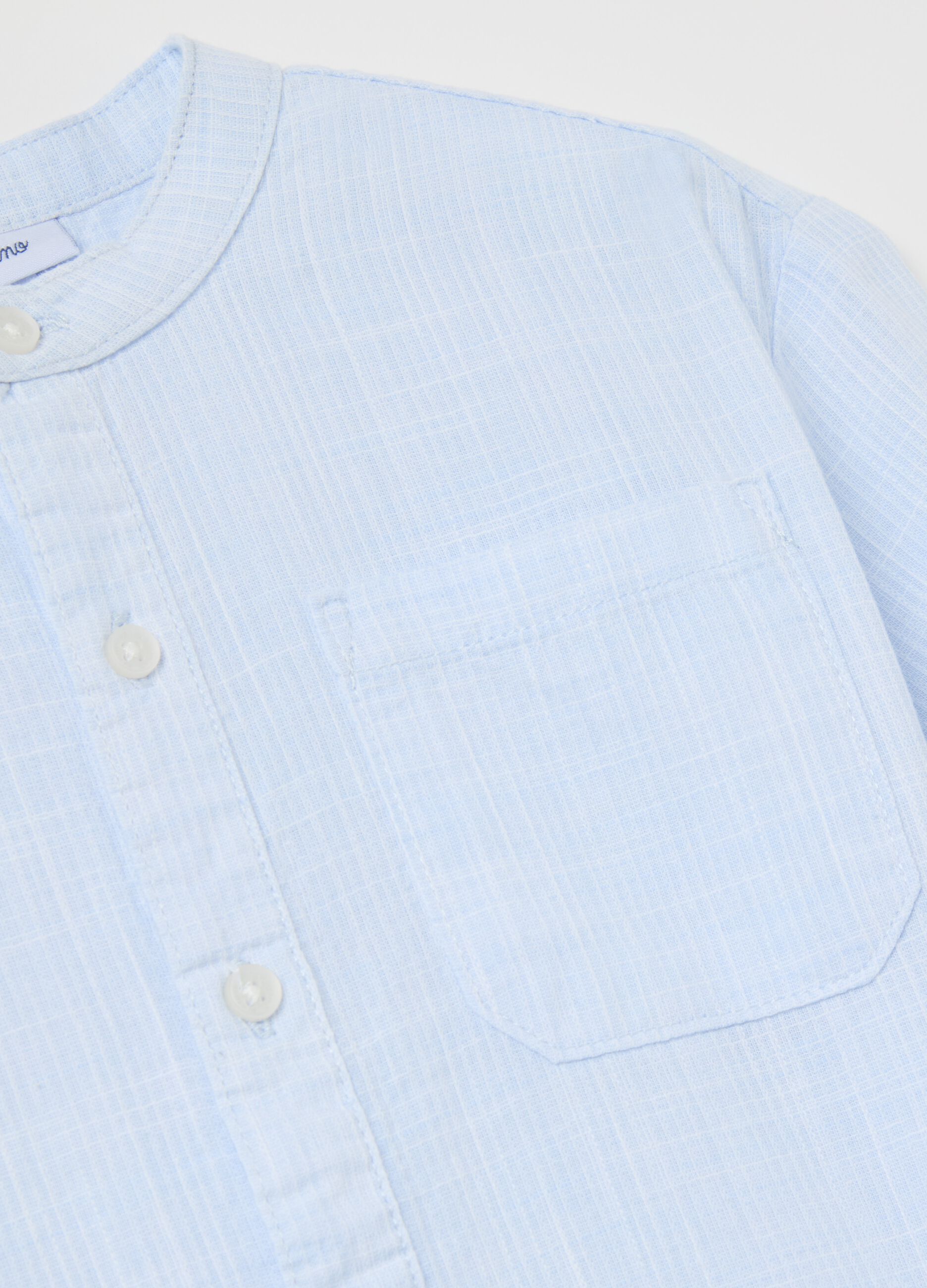 Camicia in cotone colletto coreana e tasca 