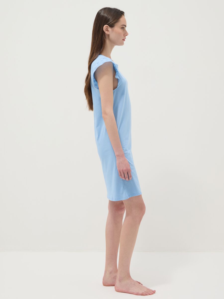 Sky-blue pure cotton nightdress with ruffle trim_2