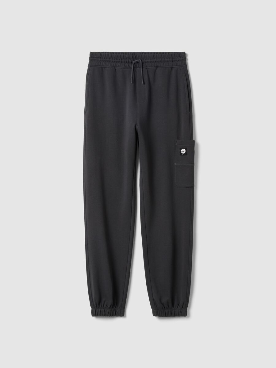 Jogger in puro cotone nero da ragazzo over fit_0