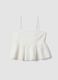 White cotton and viscose blend top with thin straps, relaxed fit_0