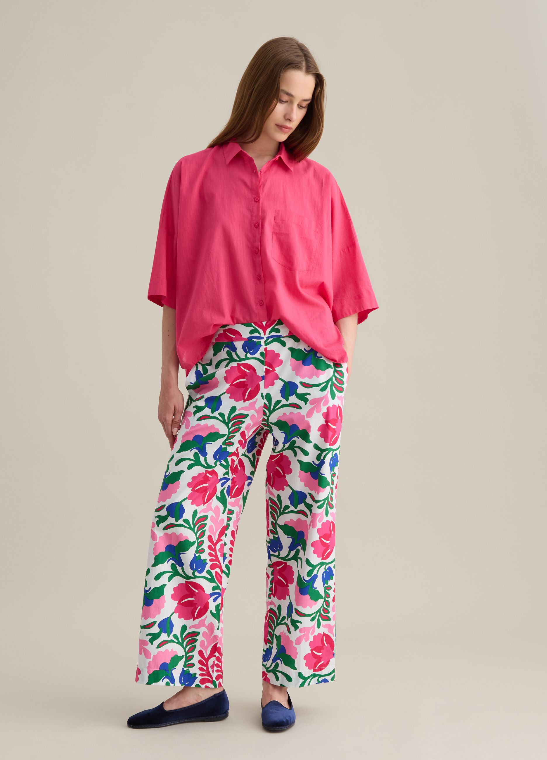 Pantaloni palazzo da donna in puro cotone multicolor regular fit