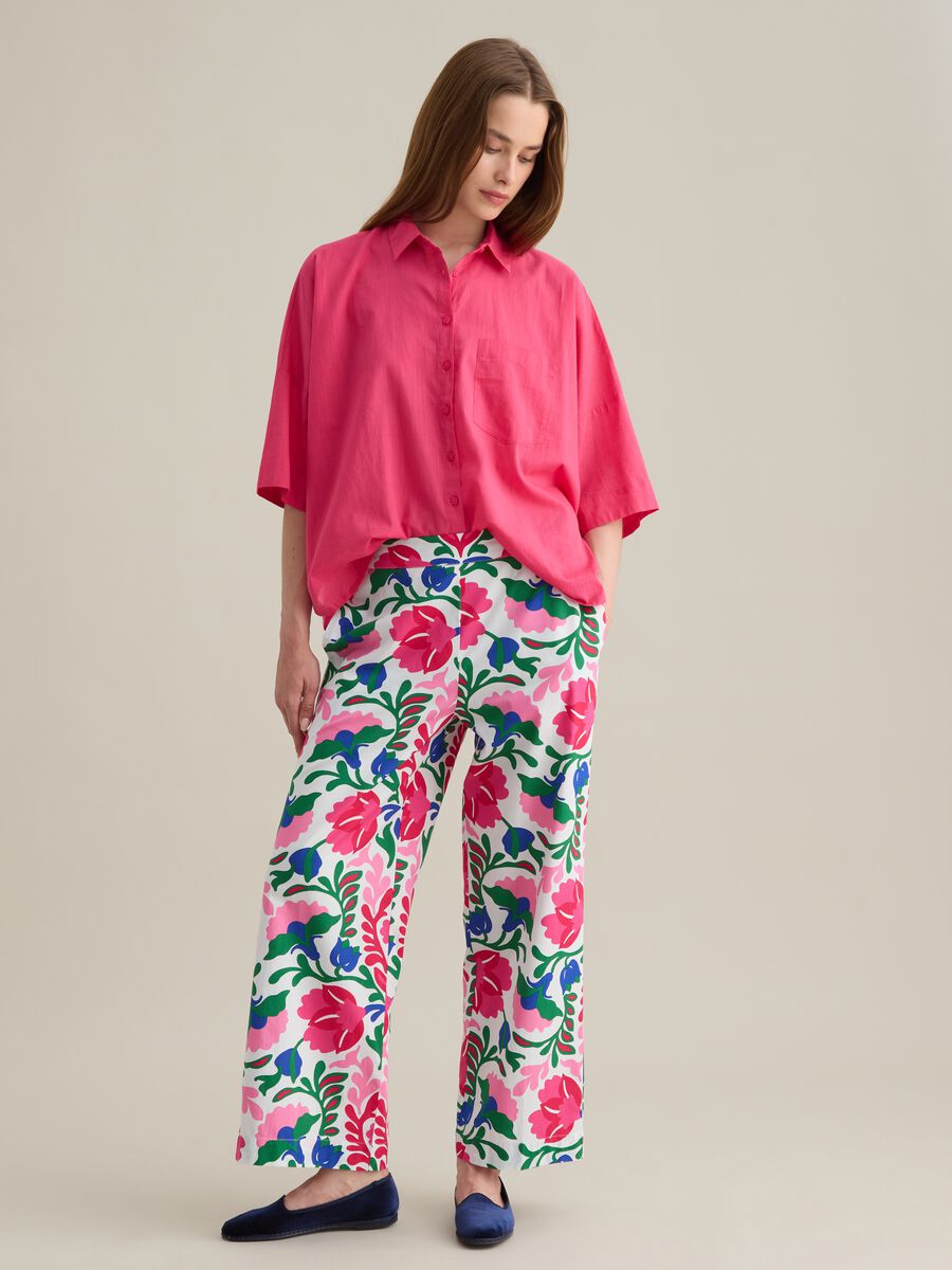 Women's multicolour pure cotton palazzo trousers, regular fit_0