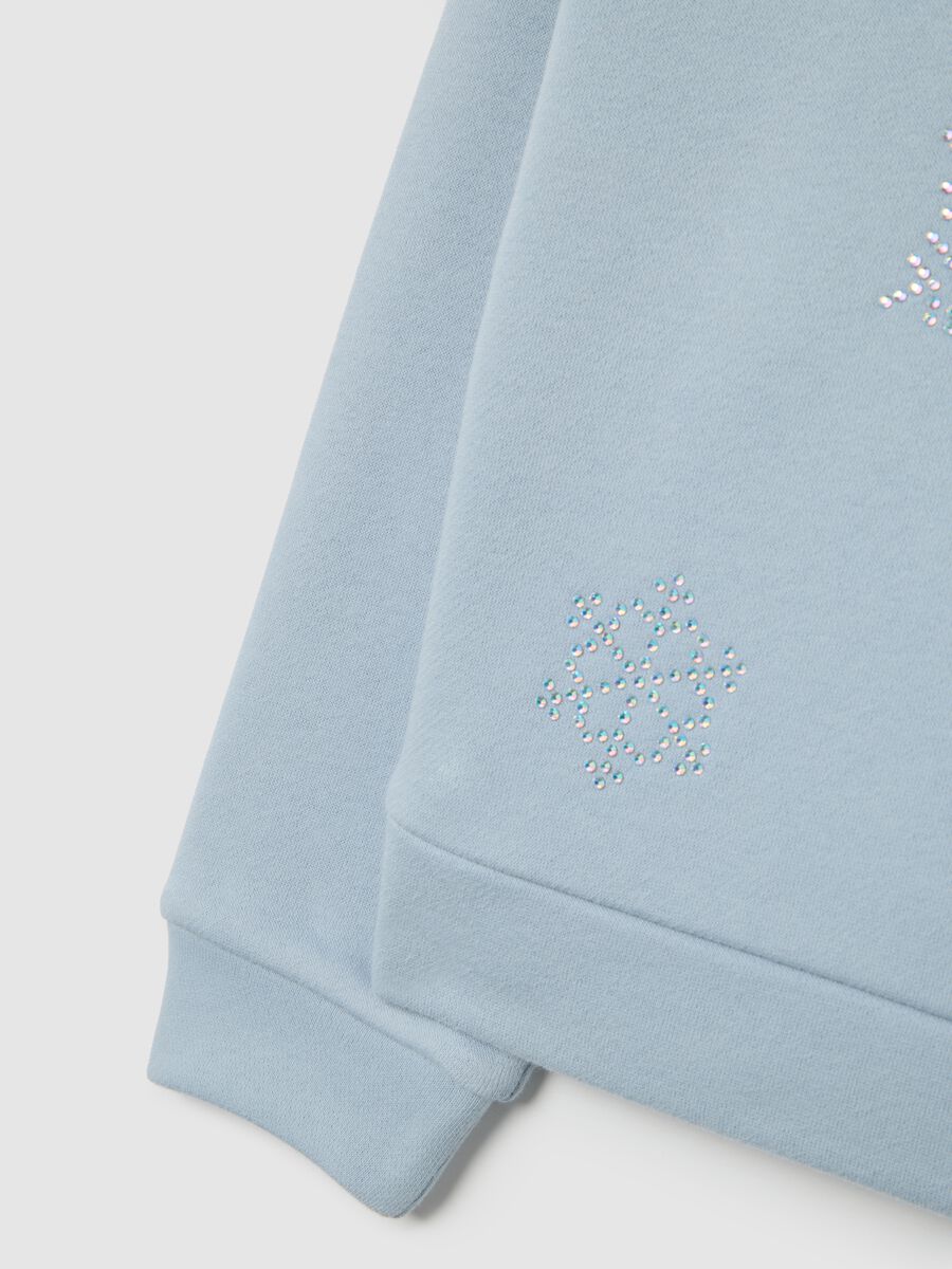 Blue regular fit cotton blend girl's sweatshirt with rhinestones_3