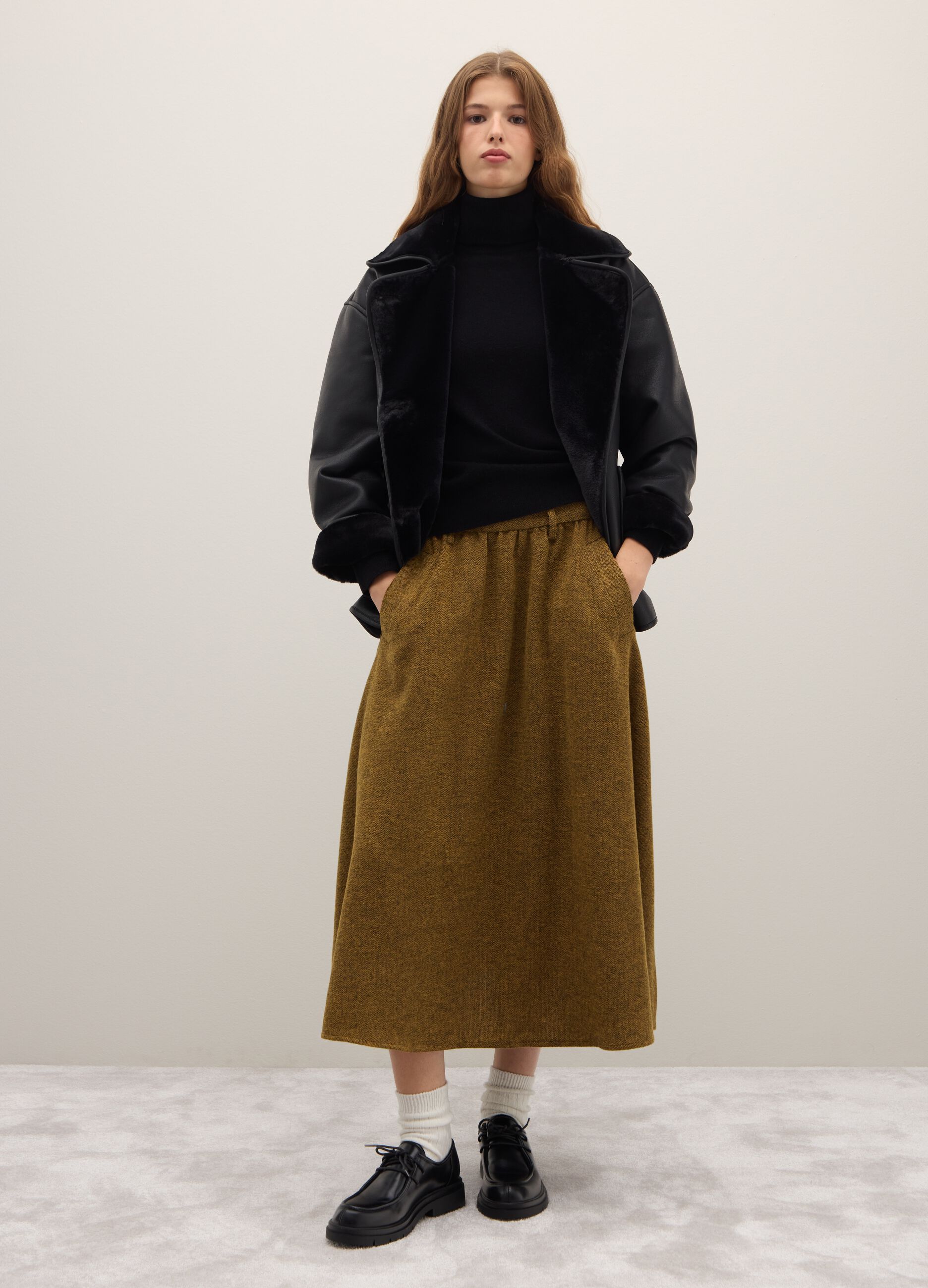 Brown wool blend long skirt regular fit