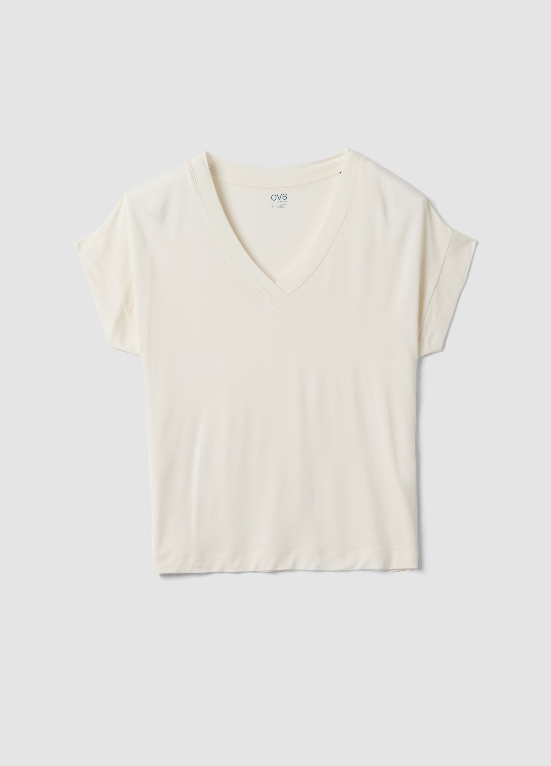 White stretch viscose T-shirt, regular fit