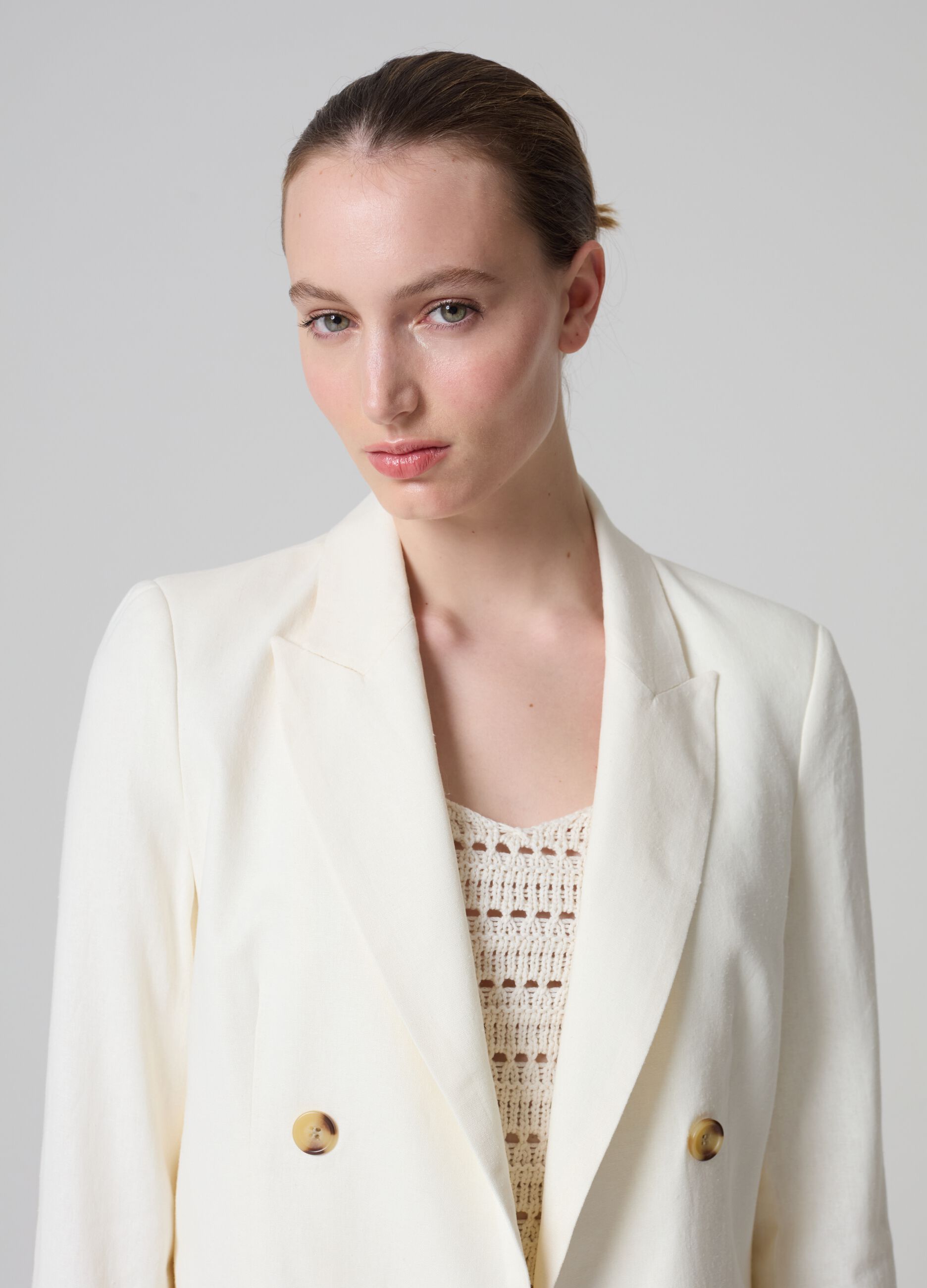 Blazer doppiopetto in lino e viscosa