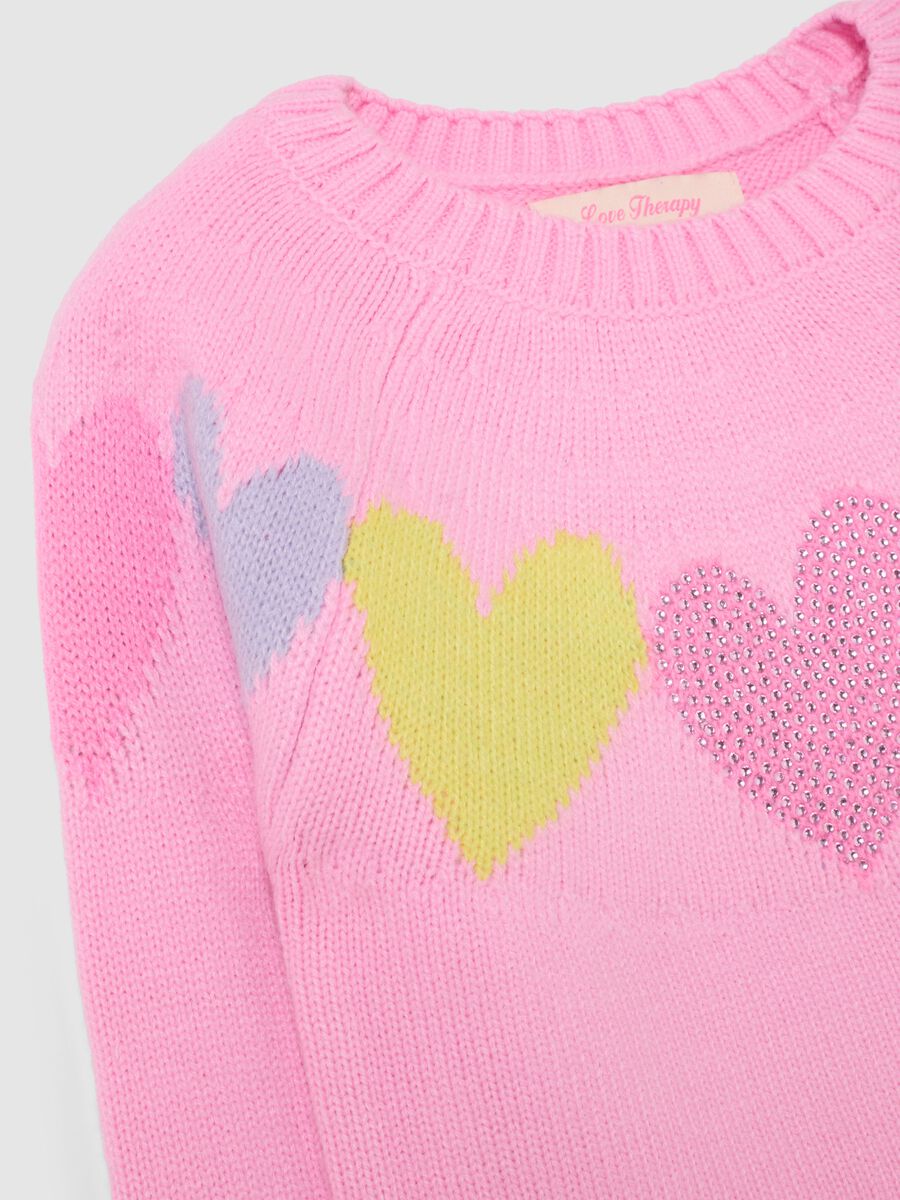 Multicolour regular fit girl's pullover with heart motifs_3