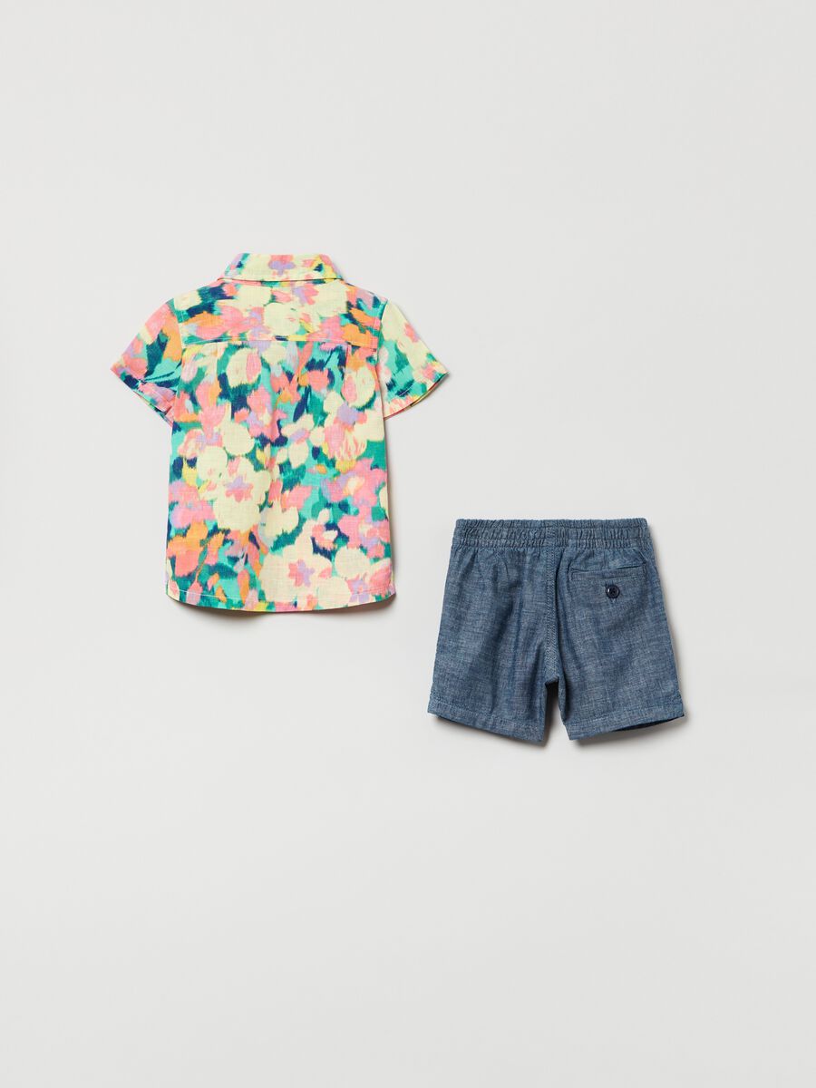 Floral shirt and Bermuda shorts with drawstring set_1