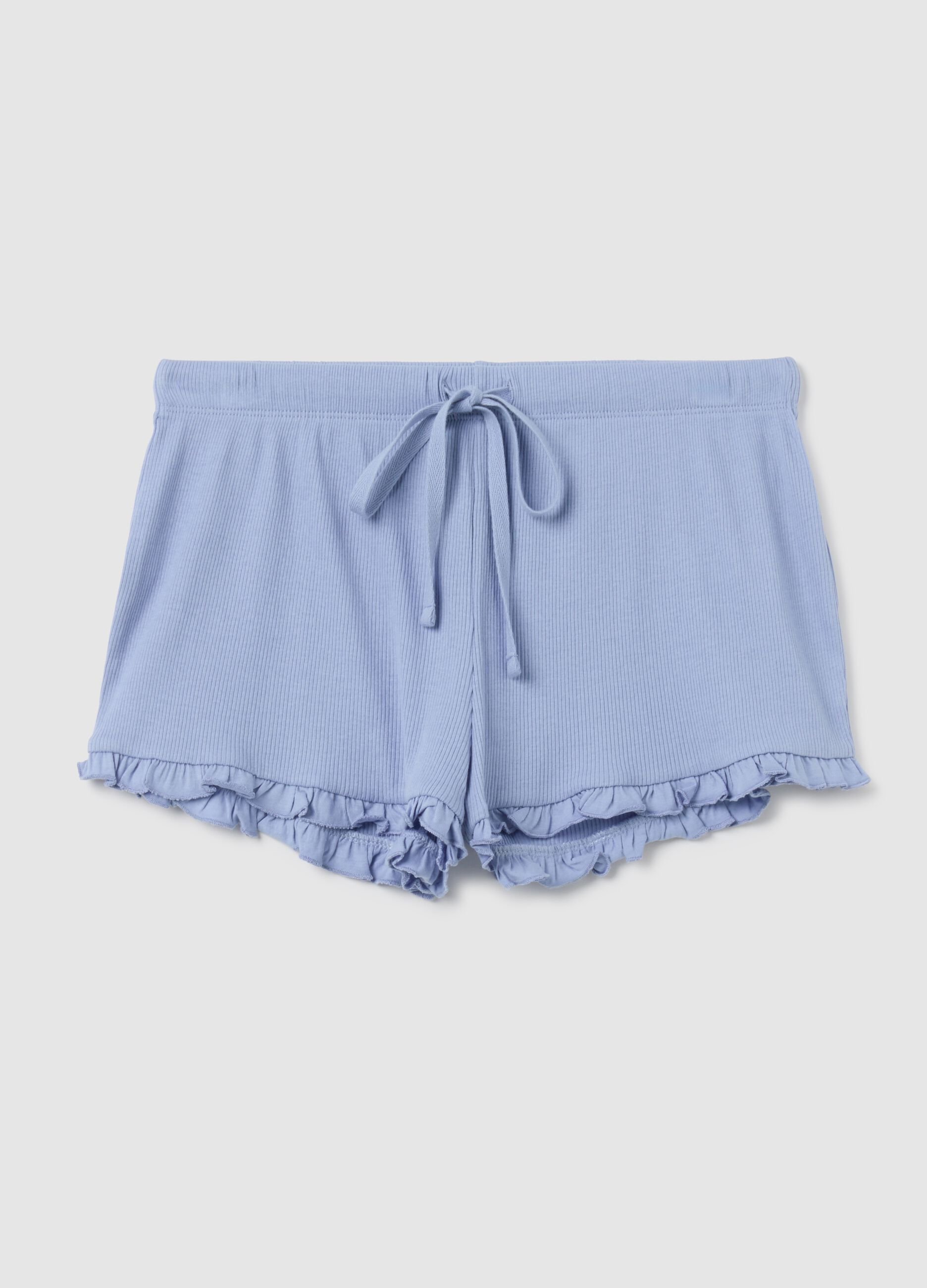 Shorts in puro cotone azzurri con volant