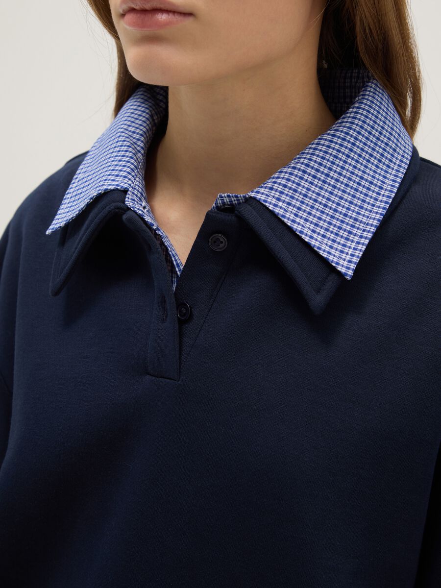 Blue cotton blend jumper with regular fit and contrasting collar_3