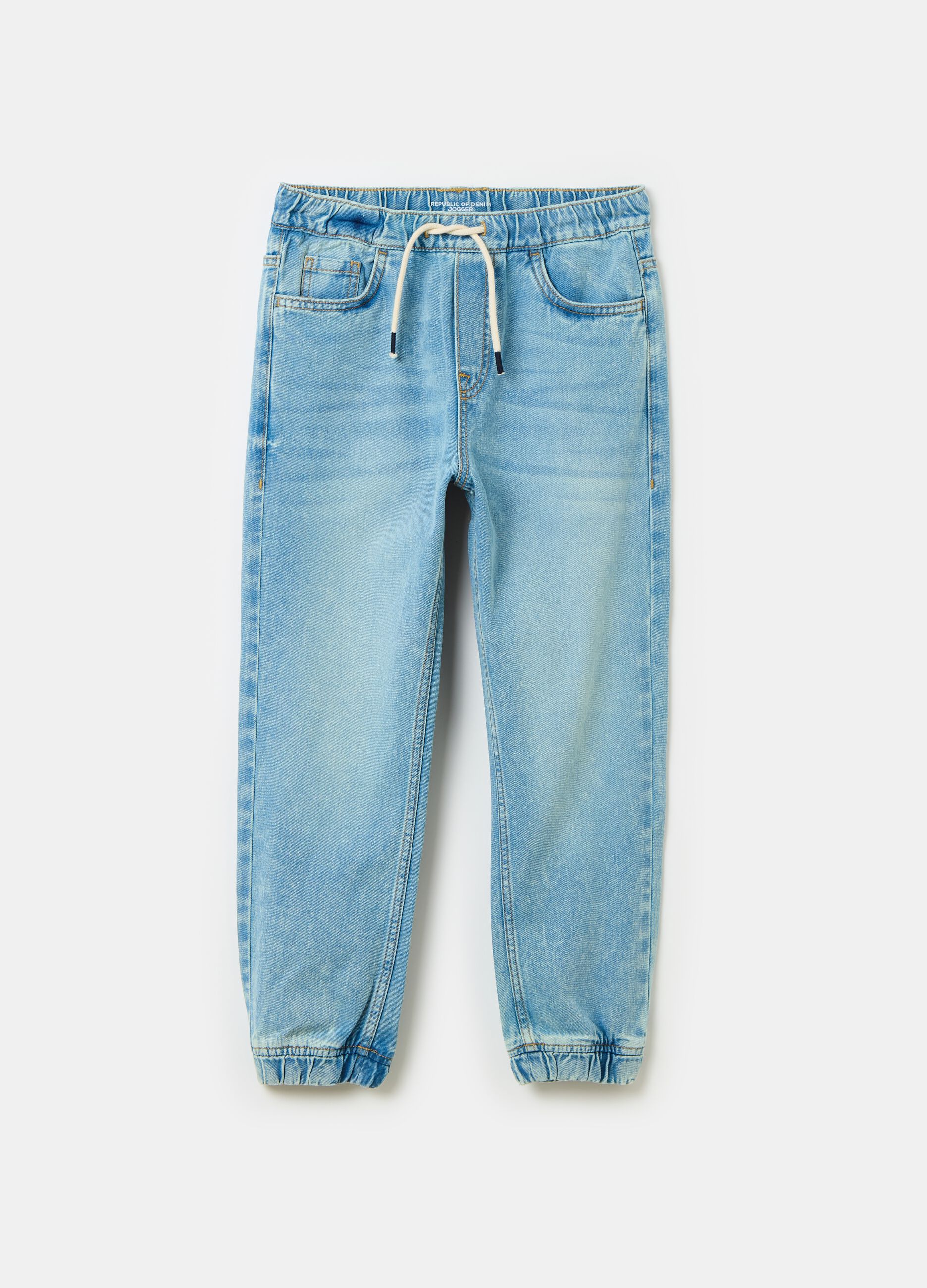 Denim joggers with drawstring