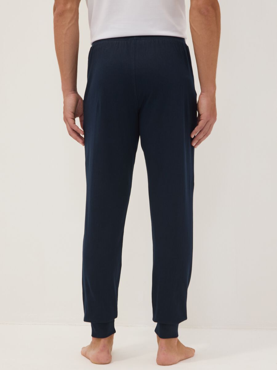 Pantaloni pigiama blu in cotone organico con coulisse_3
