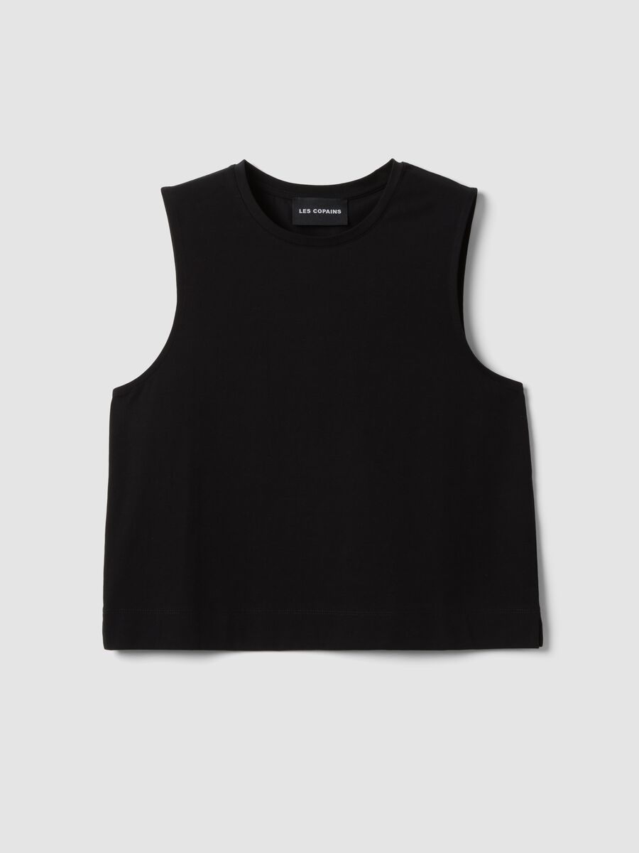 Black cotton-blend tank top_0