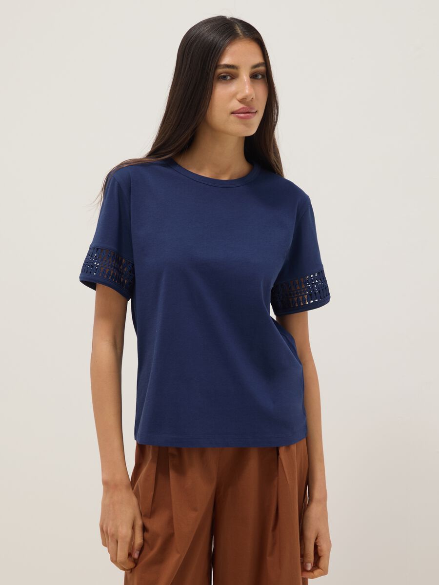 T-shirt blu a maniche corte in puro cotone_1