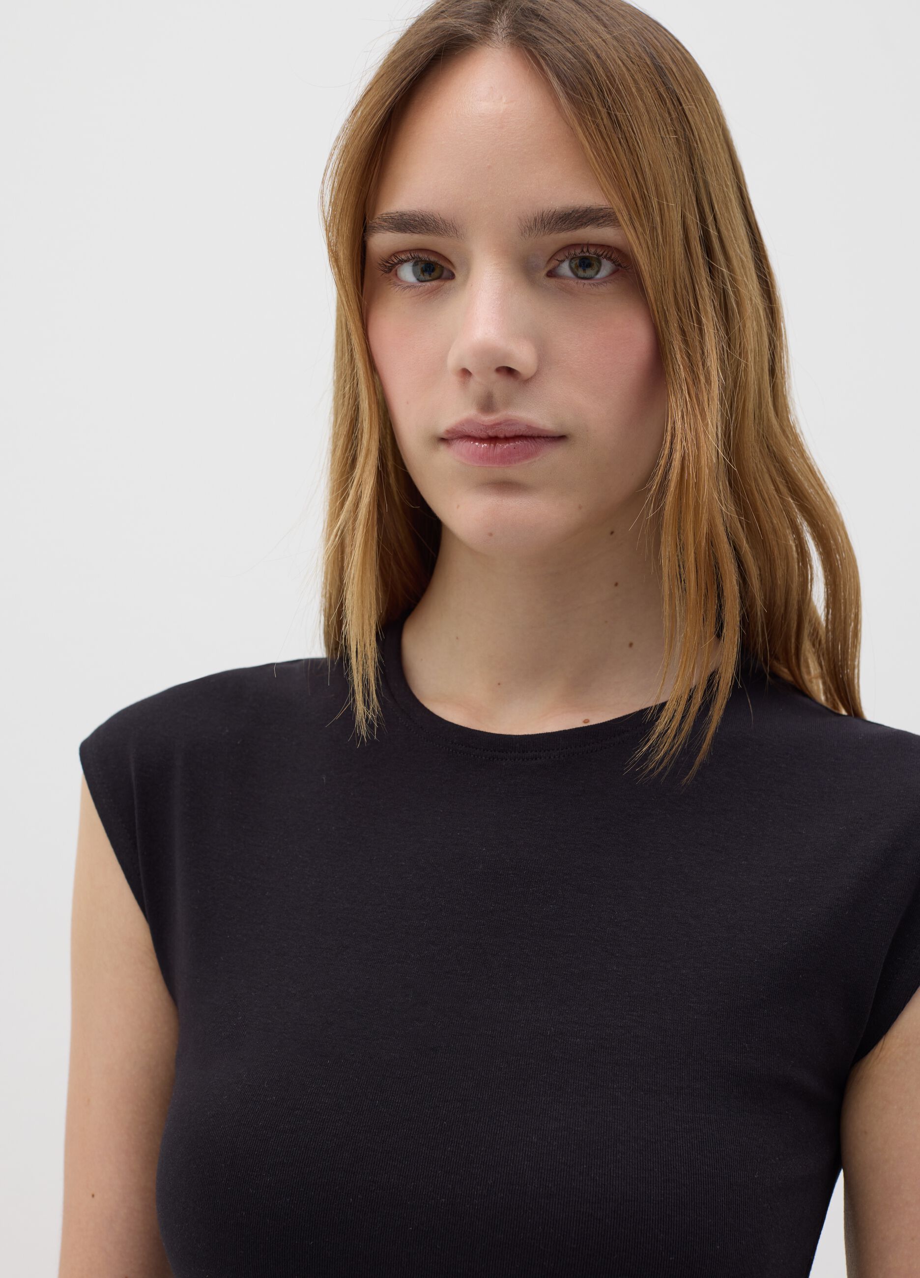 Women’s black fitted vest top in stretch cotton