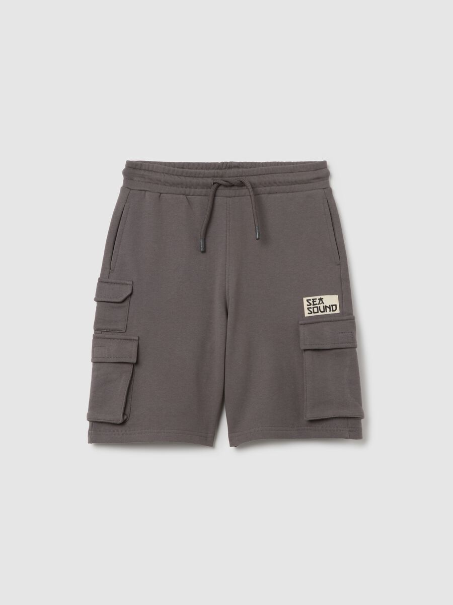 Grey cargo pocket cotton shorts_0