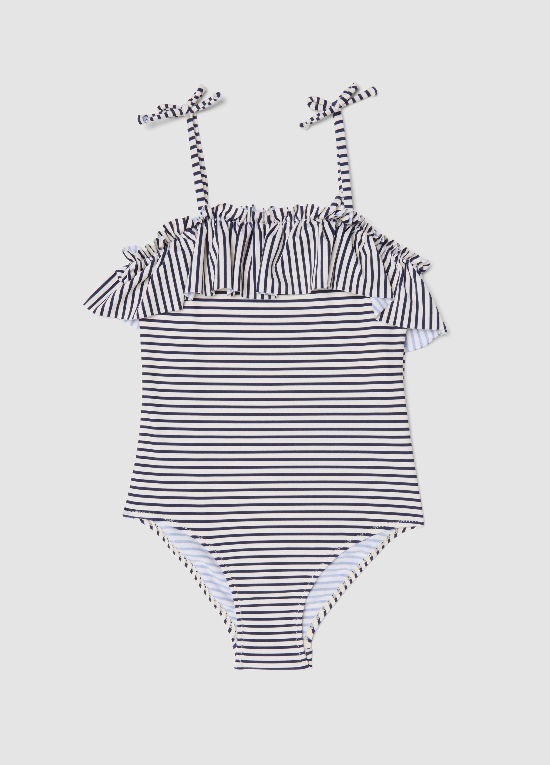 Blue striped stretch fabric swimsuit