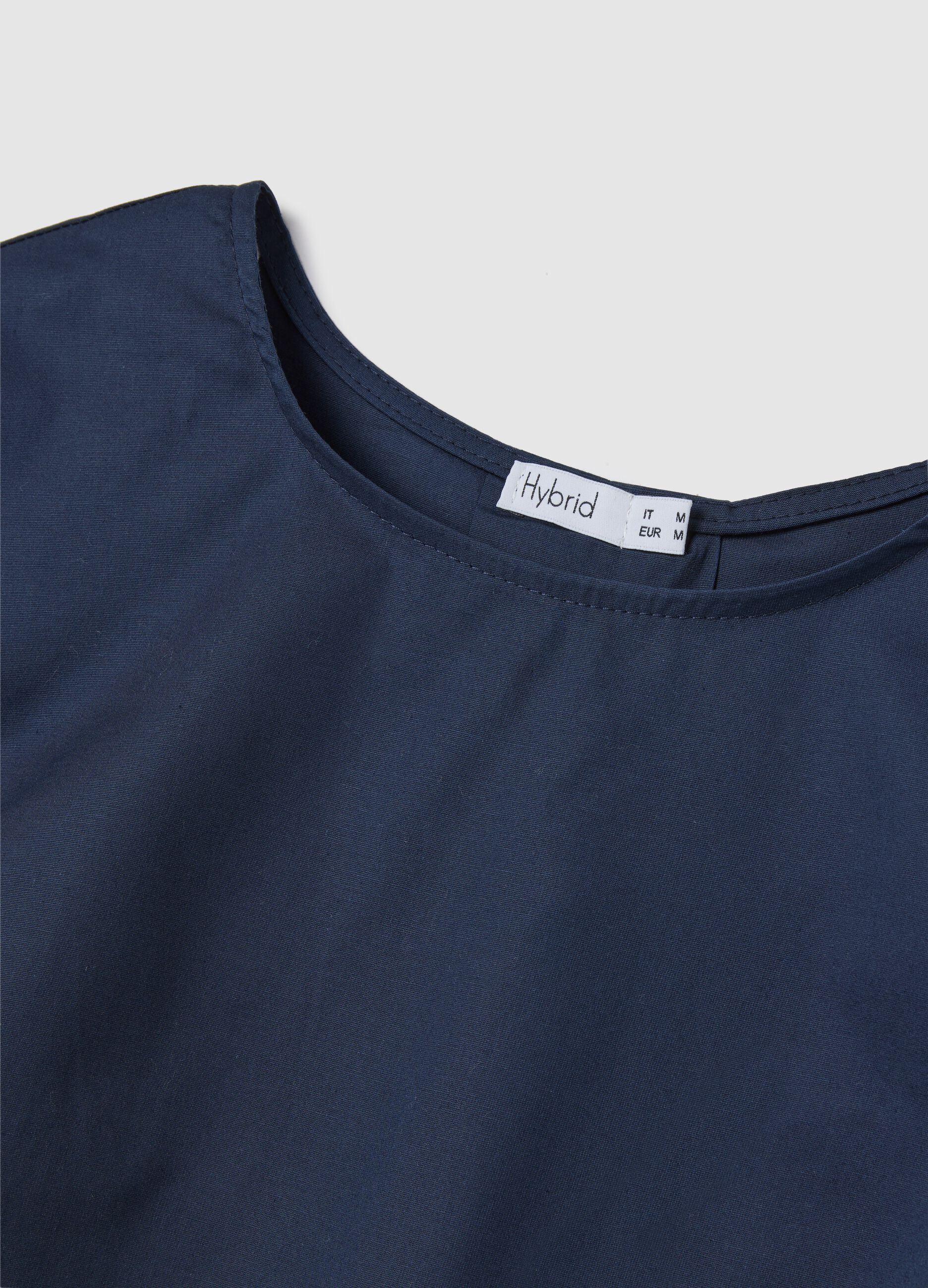Women's blue cotton regular fit top with round neckline