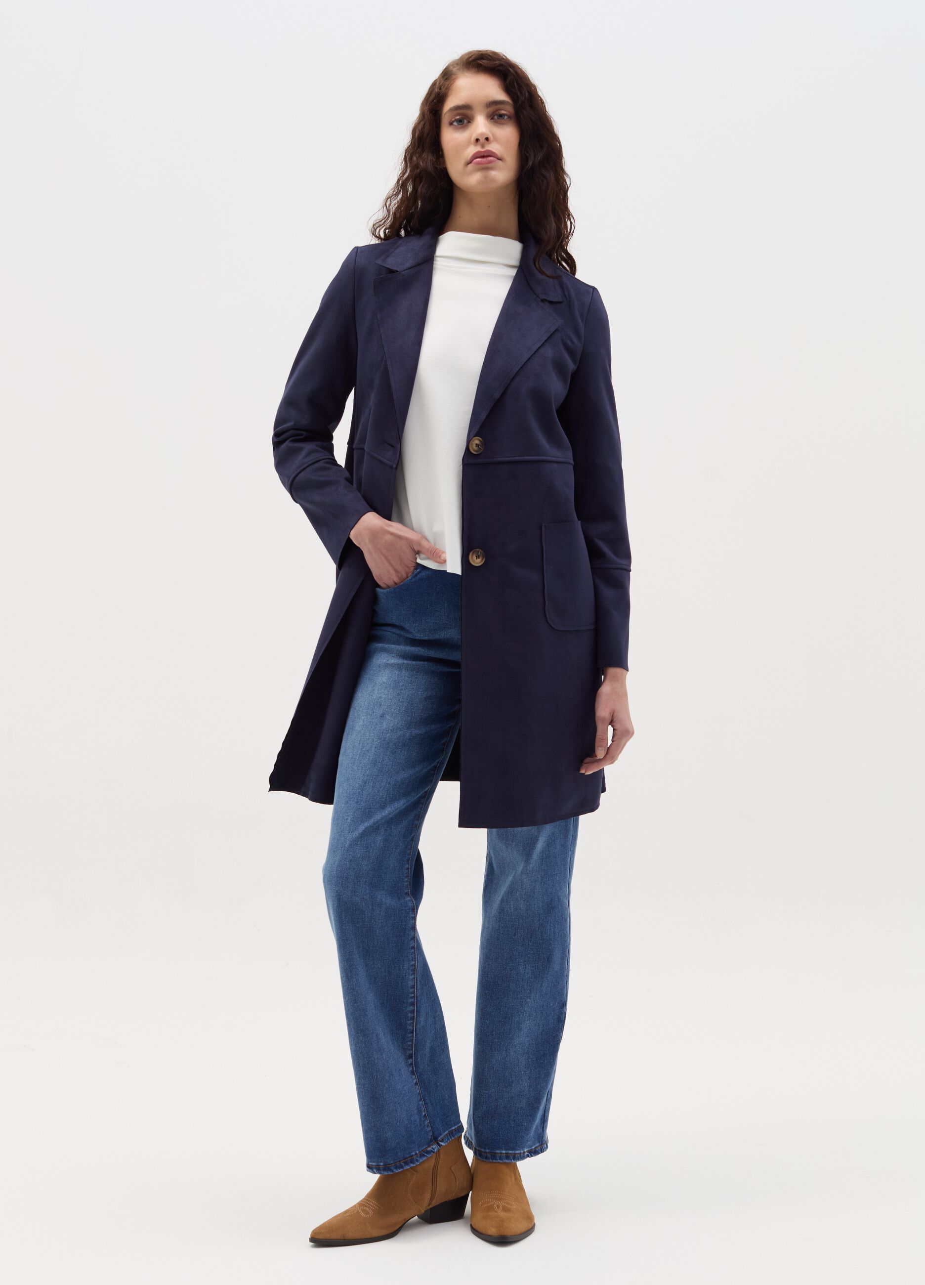 Long suede jacket with buttons