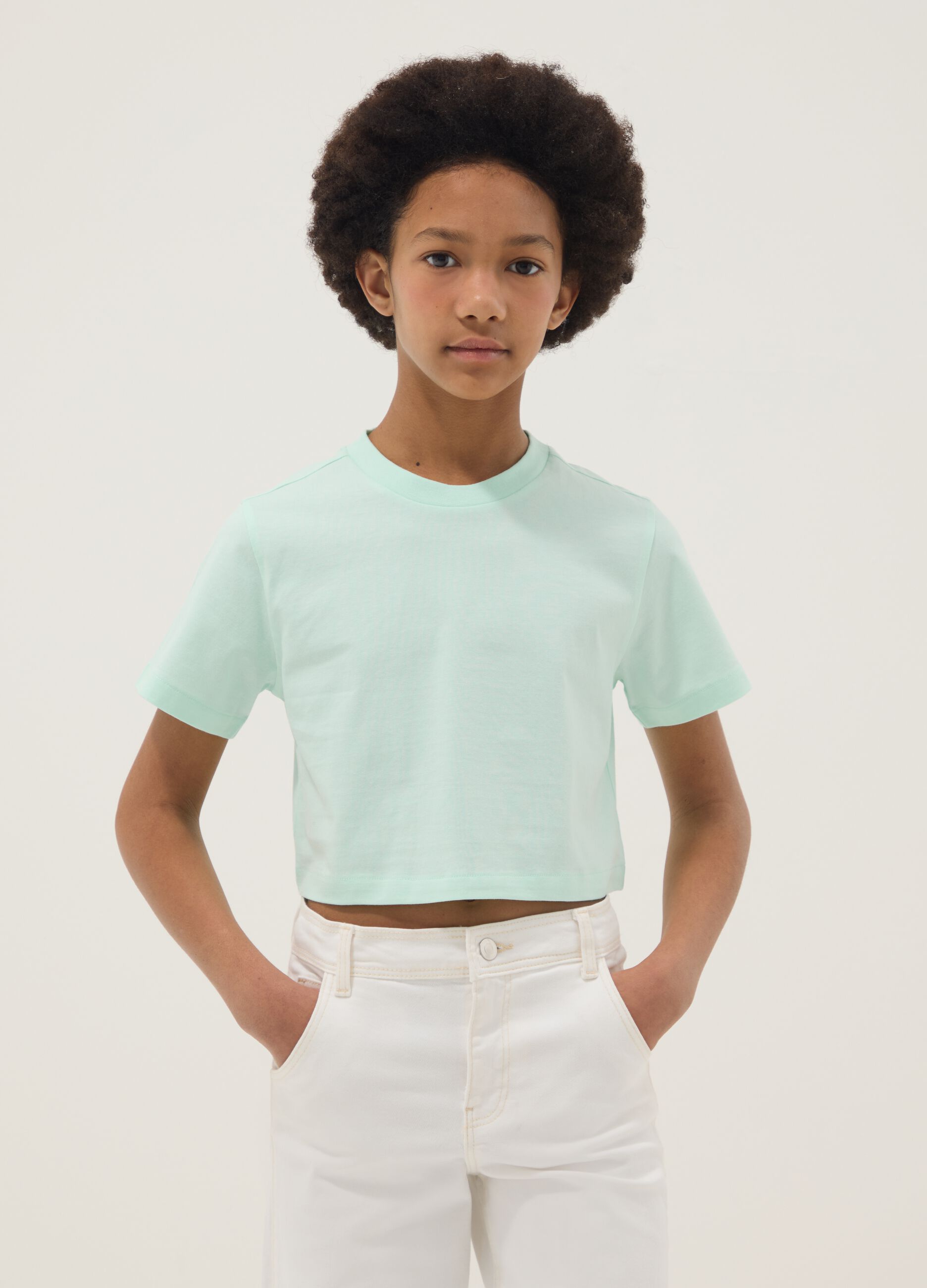 Girls' Green Boxy Fit Pure Cotton T-shirt