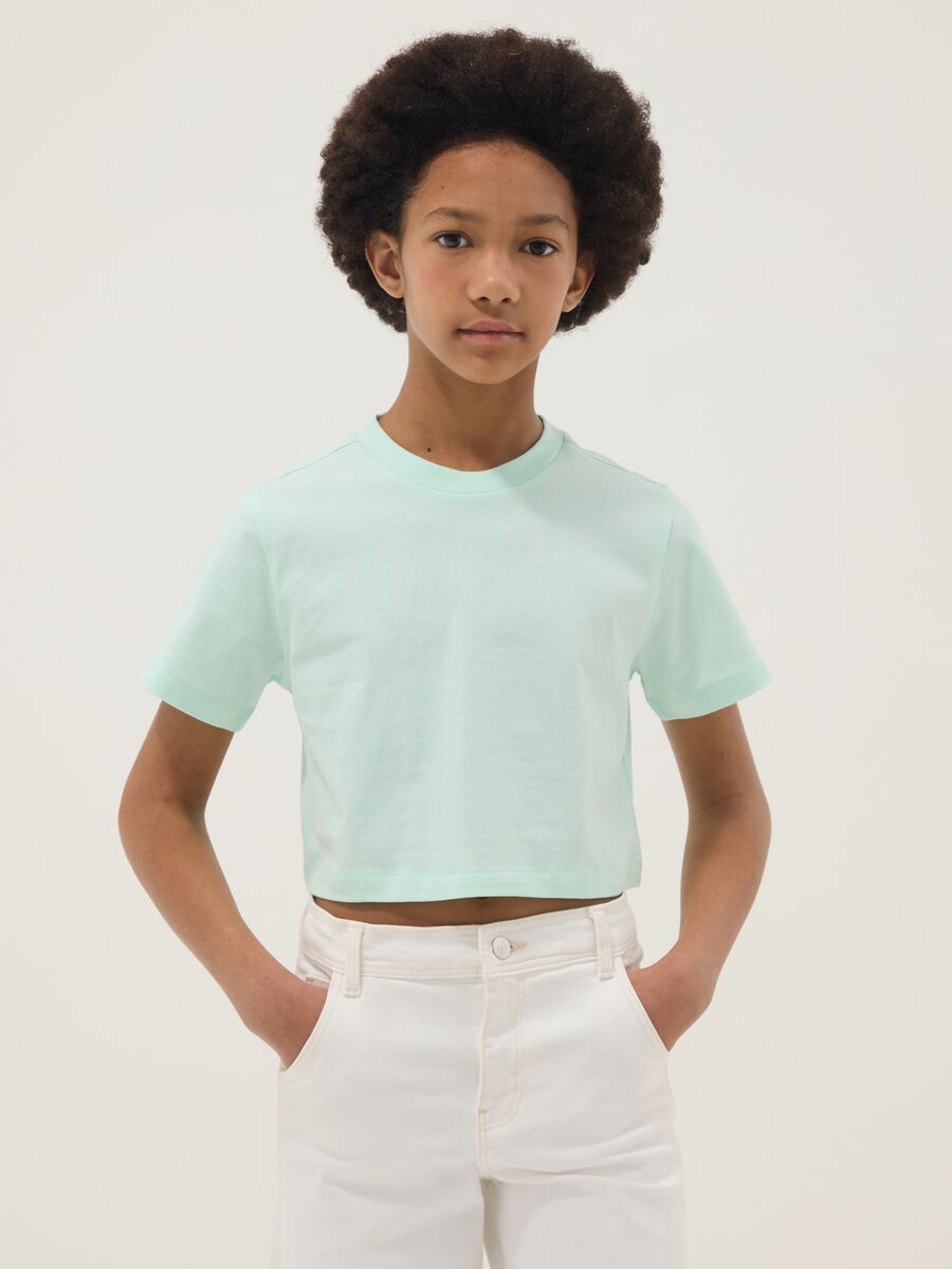 T-shirt in puro cotone verde da ragazza boxy fit_0