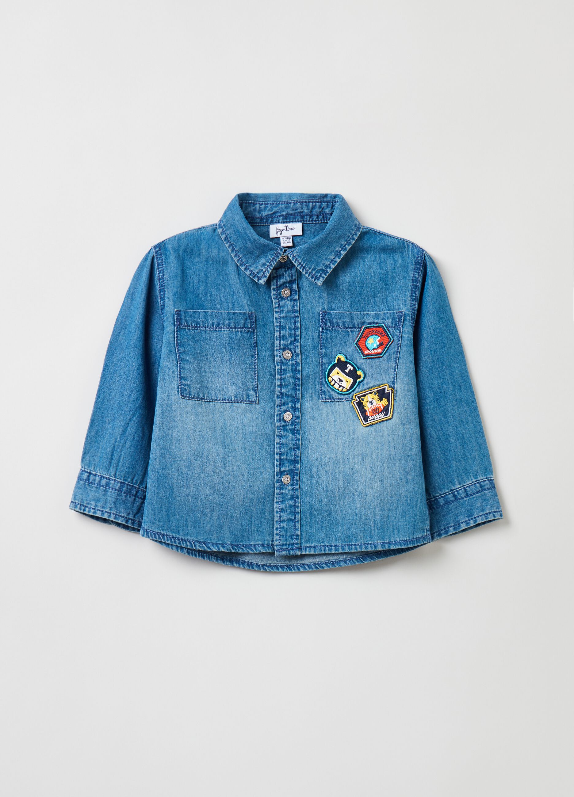 Camicia in denim con patch_0