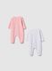 Twin Pack of Pink and White Pure Cotton Baby Sleepsuits_1