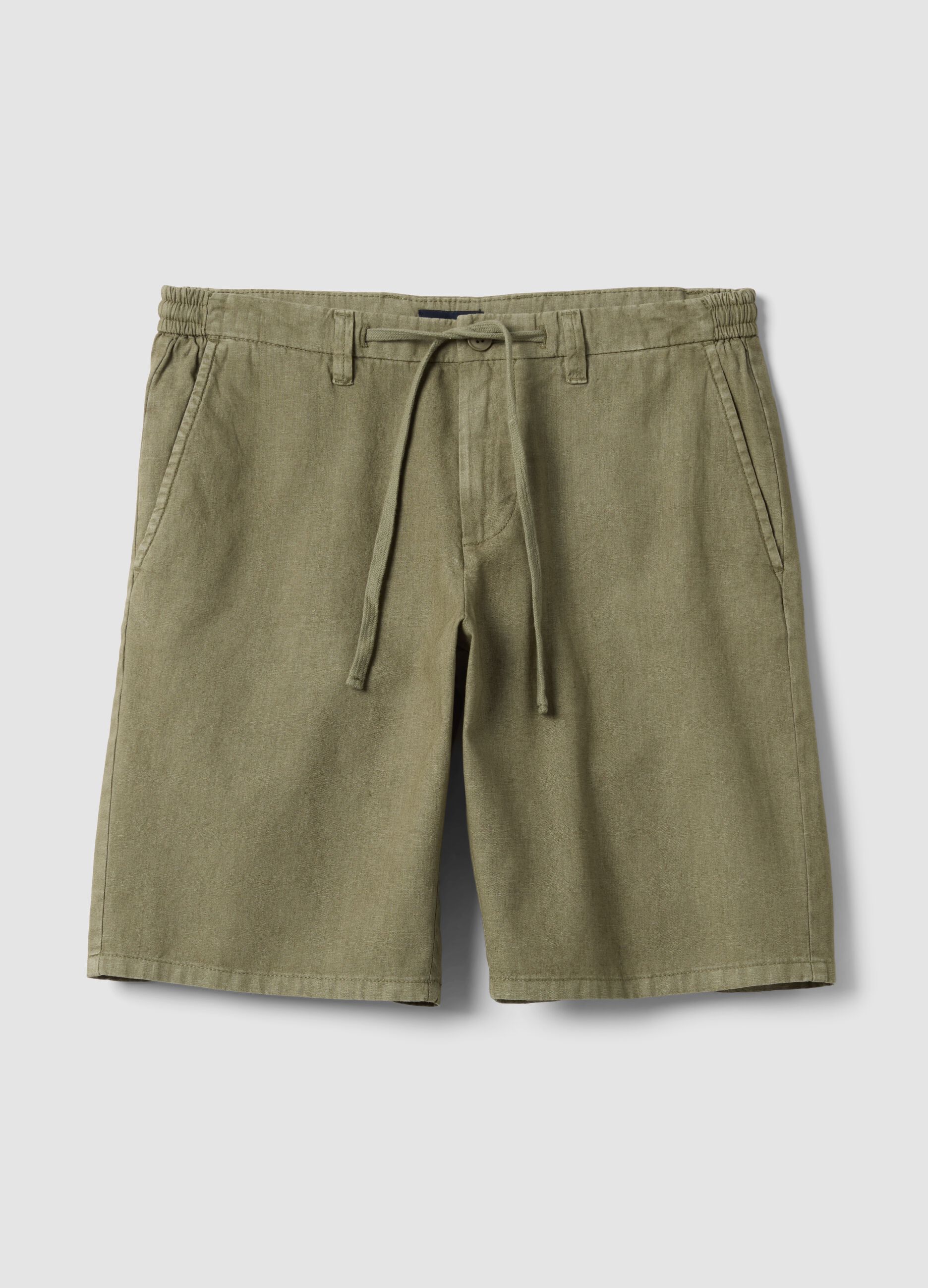 Green linen and cotton-blend chino shorts