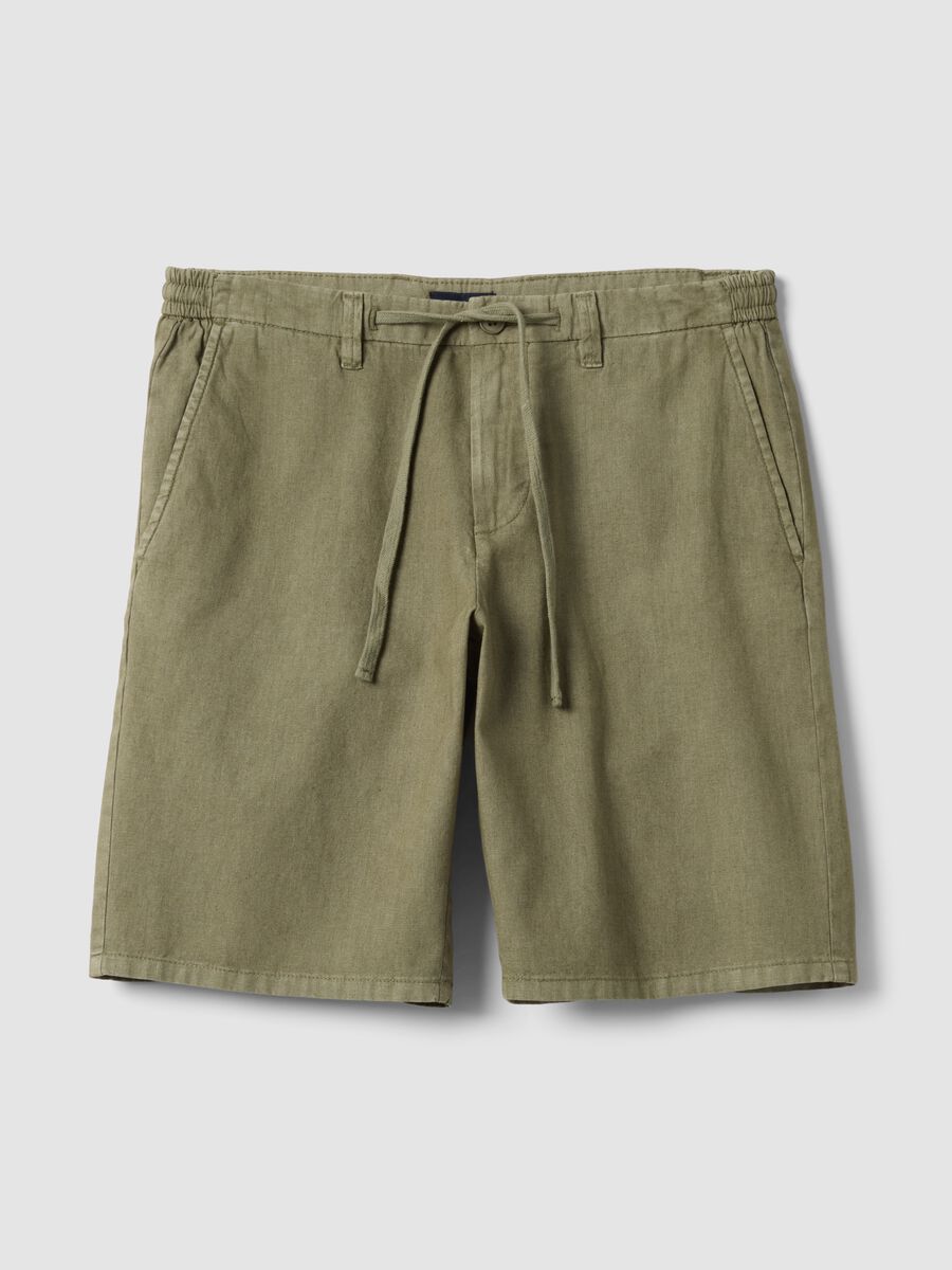 Green linen and cotton-blend chino shorts_4