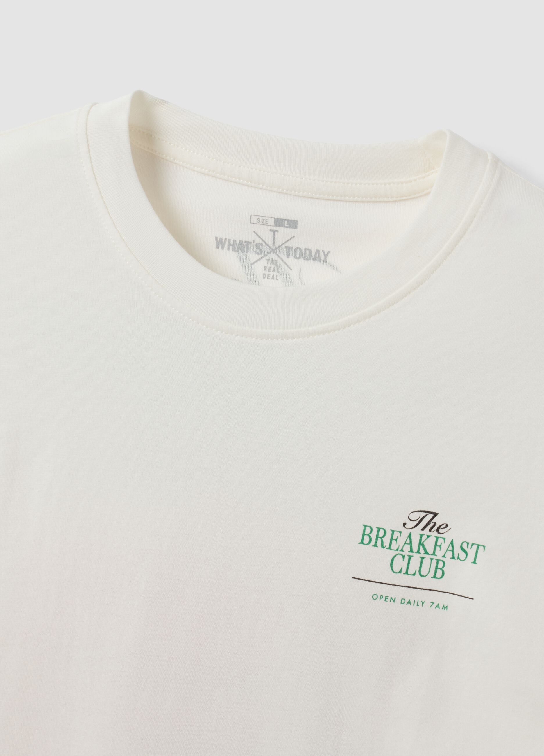 White pure cotton jersey T-shirt with print, regular fit