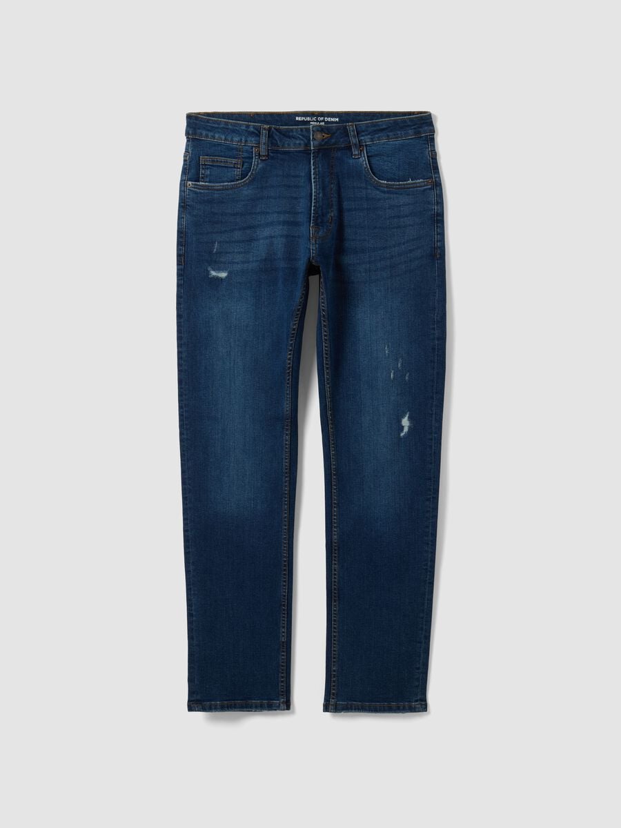 Jeans denim blu scuro in cotone elasticizzato regular fit_0