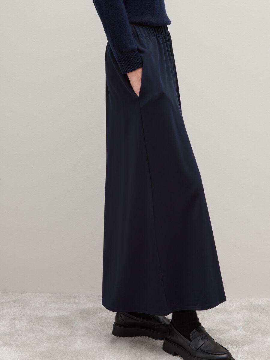 Blue Stretch Fabric Palazzo Trousers with Relaxed Fit_3