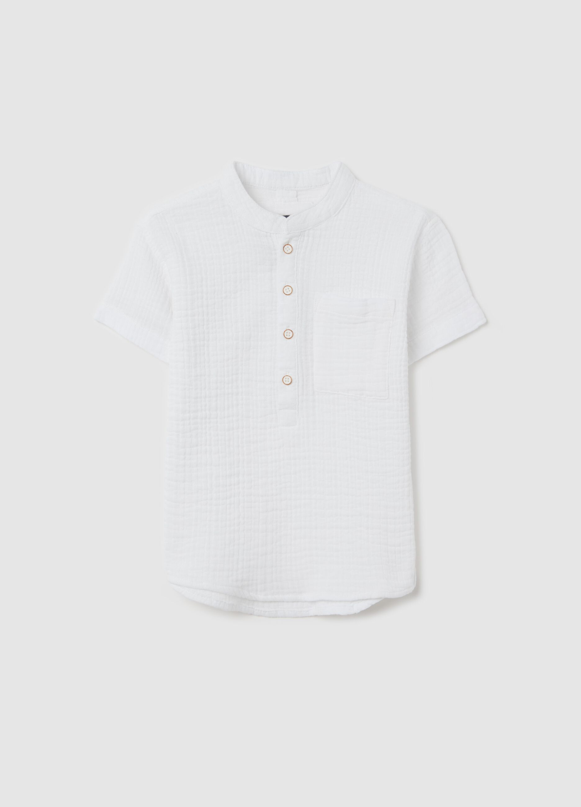 Camicia bianca in seersucker scollo serafino