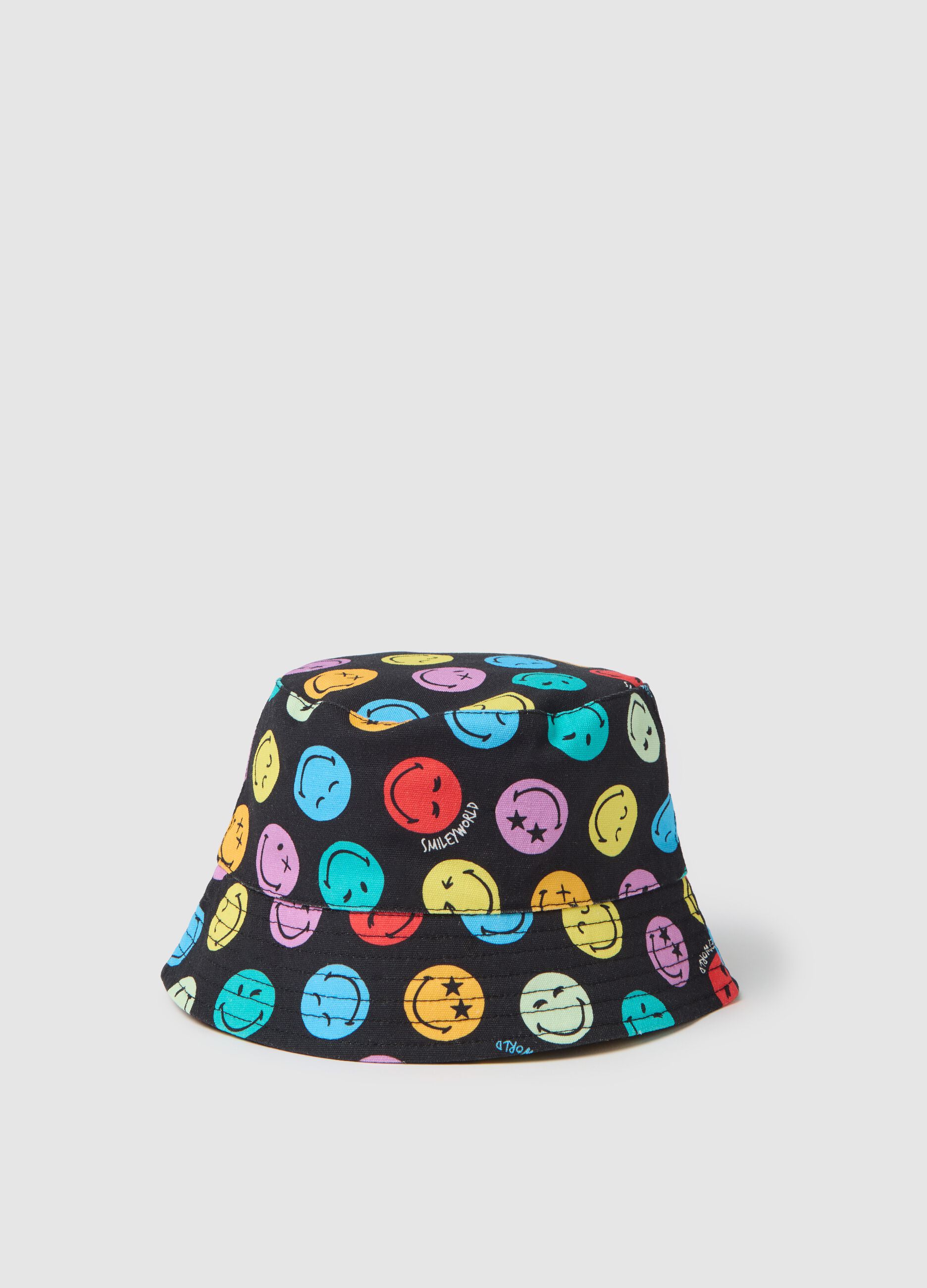 Multicolour cotton bucket hat with smiley prints