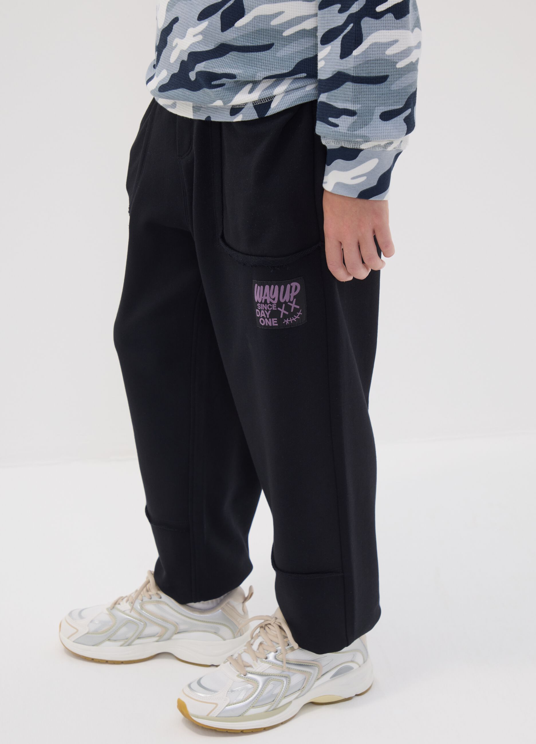 Black pure cotton jogger trousers with "Way Up" graphic for boys