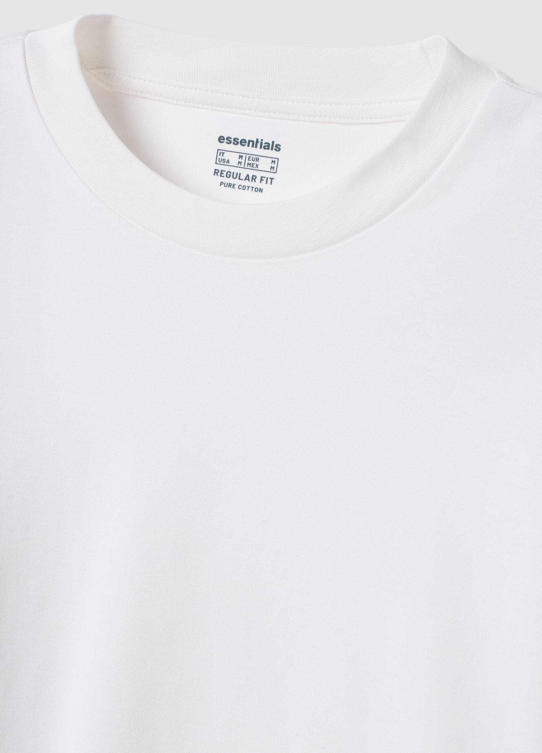 White long-sleeve crew-neck pure cotton T-shirt, regular fit