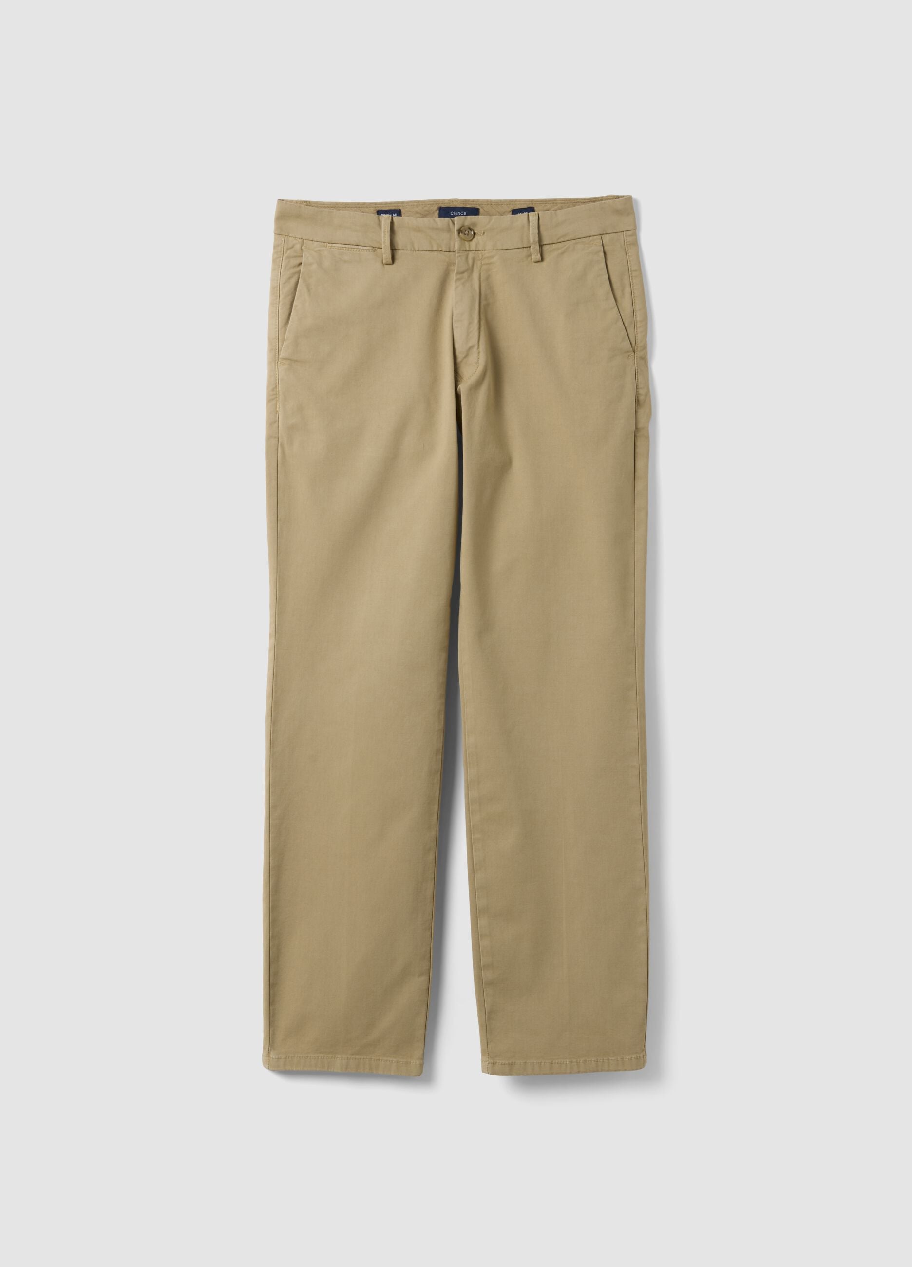 Beige stretch-cotton regular-fit chino trousers