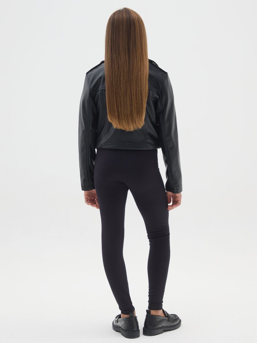 Leggings skinny neri da ragazza in cotone elasticizzato_1