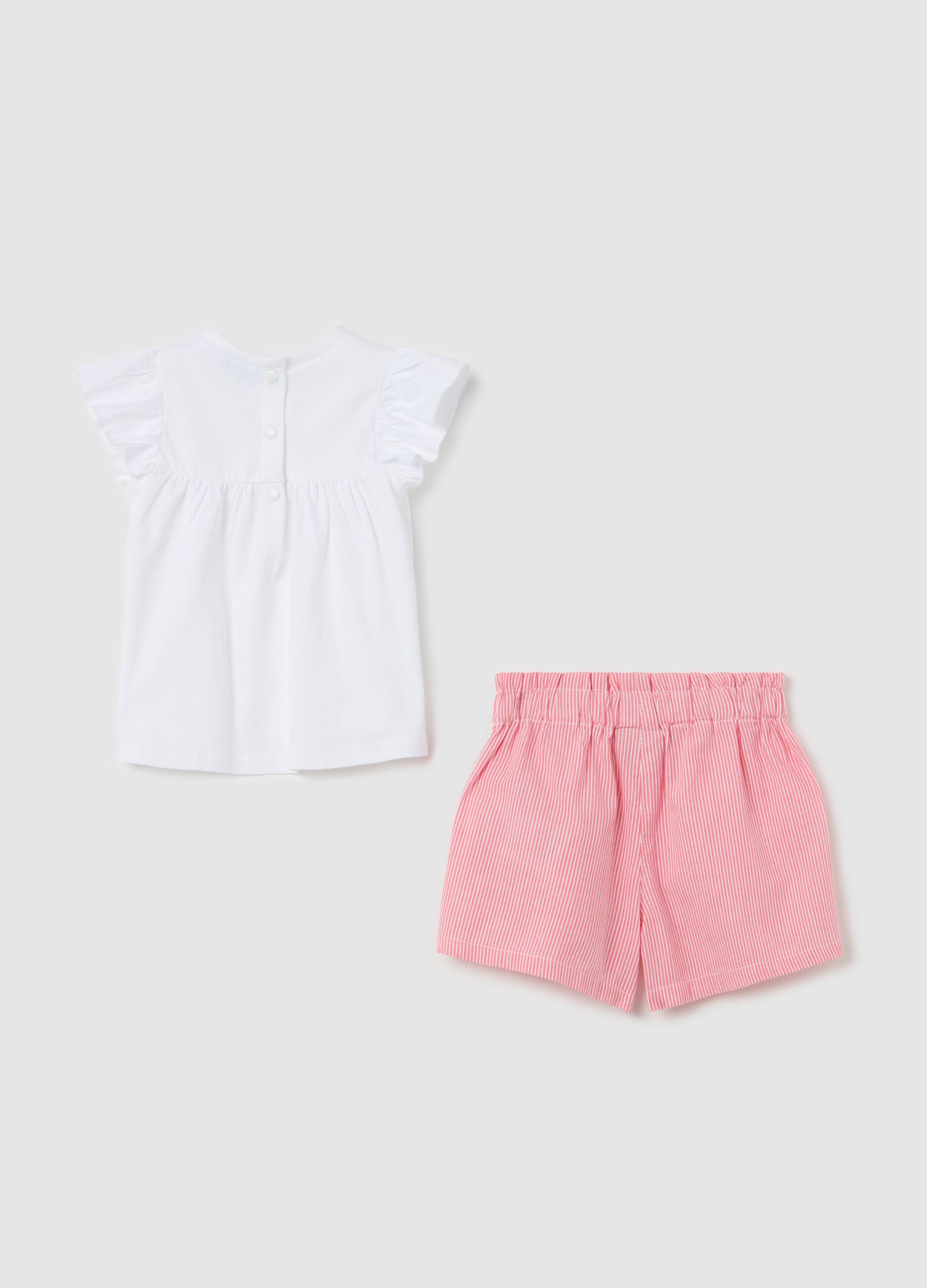 Cotton set with striped pattern and flowers embroidery