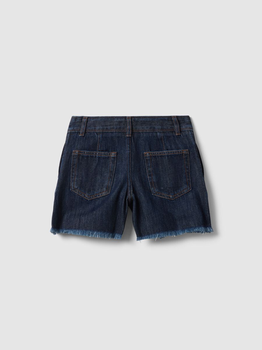 Girls' blue denim cotton blend shorts with regular fit_4