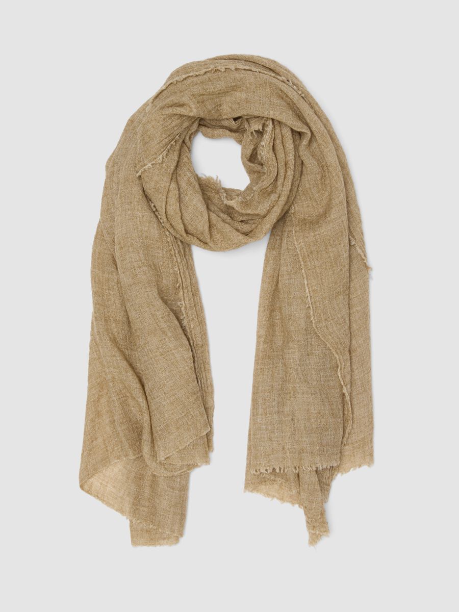 Sciarpa beige in misto lana con bordi sfrangiati_0