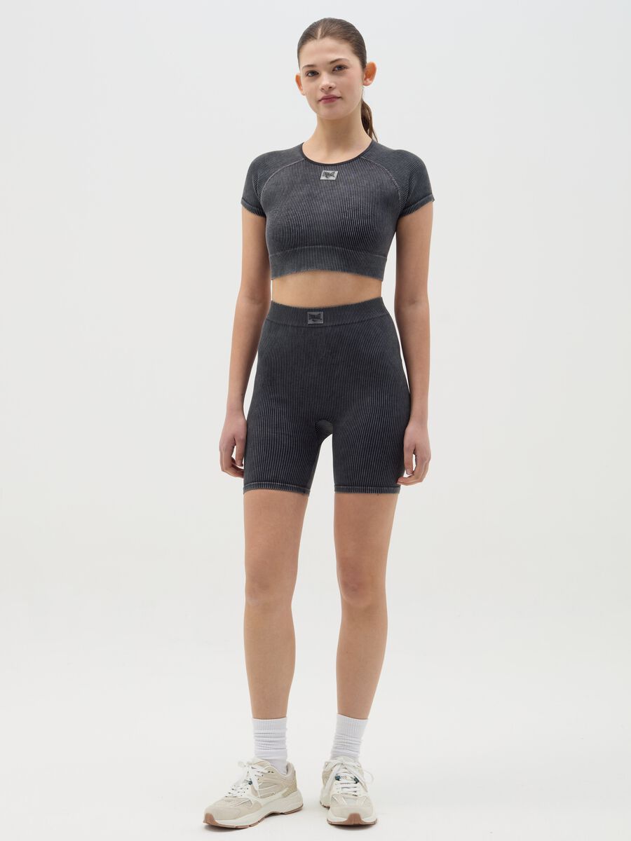 Grey ribbed cycle leggings_0